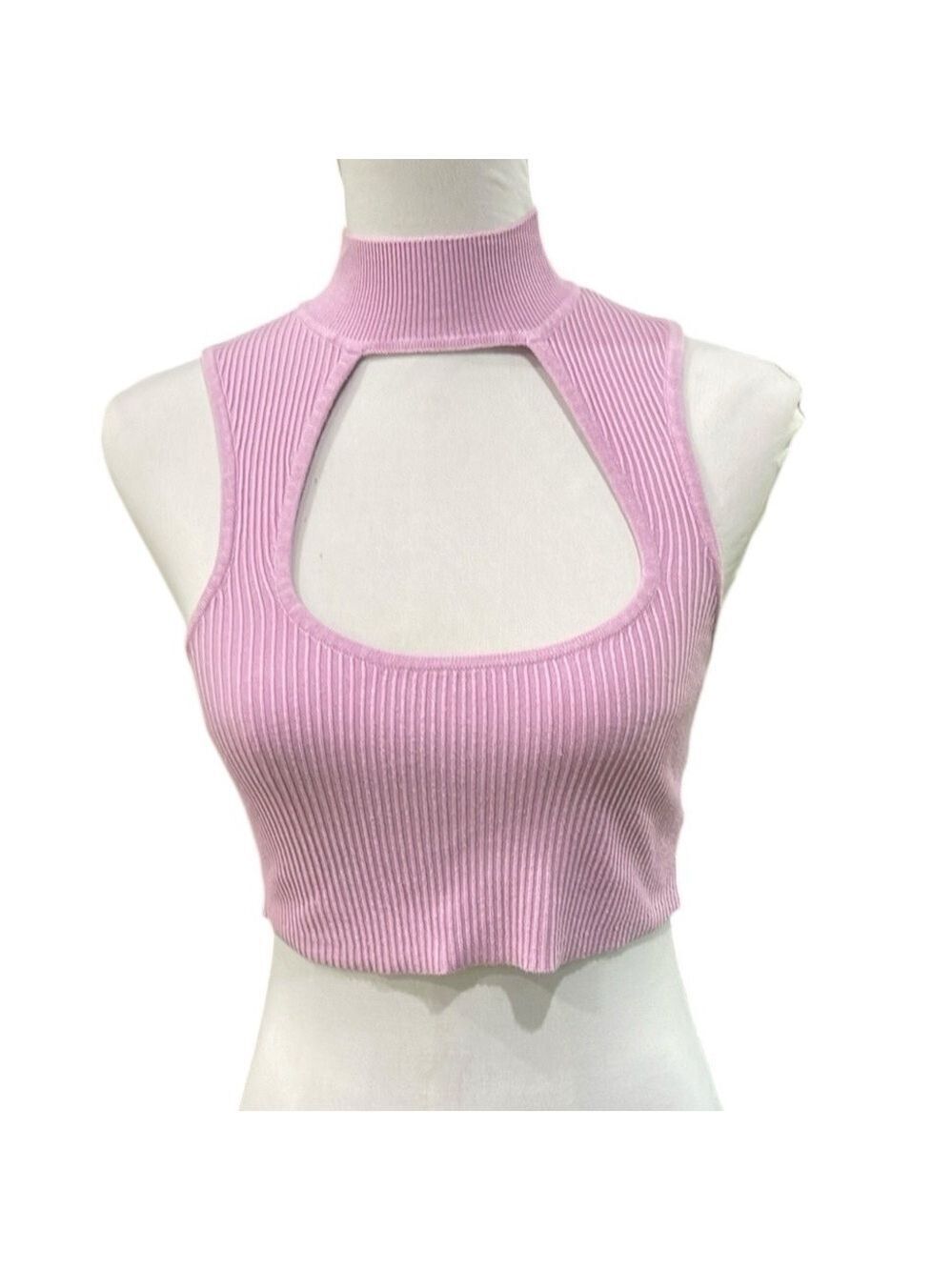 Urban Outfitters Cut Out Mock‎ Neck Ribbed Crop Top SZ S Purple Pink